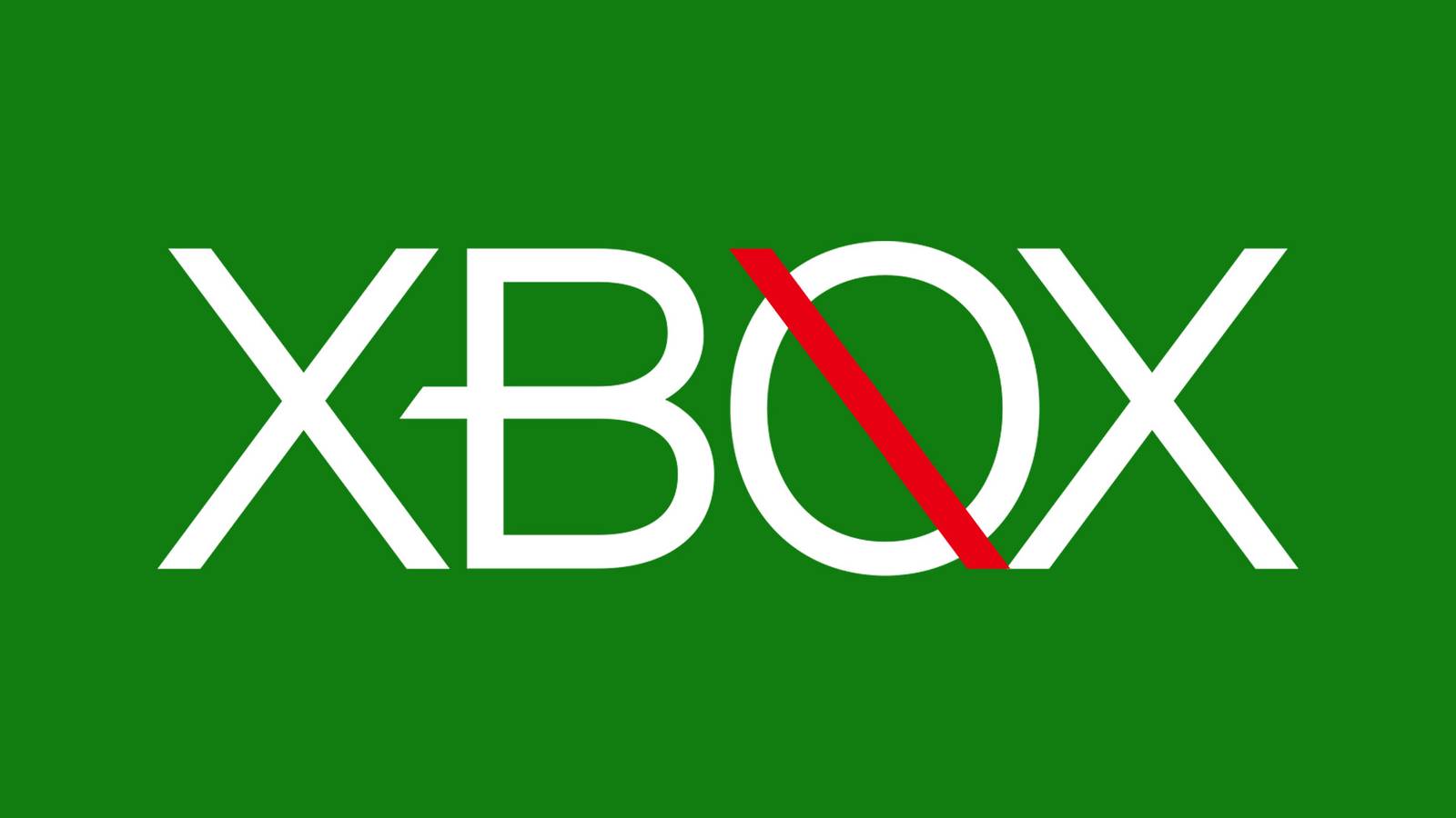 white Xbox logo typeface with crossed out O green background