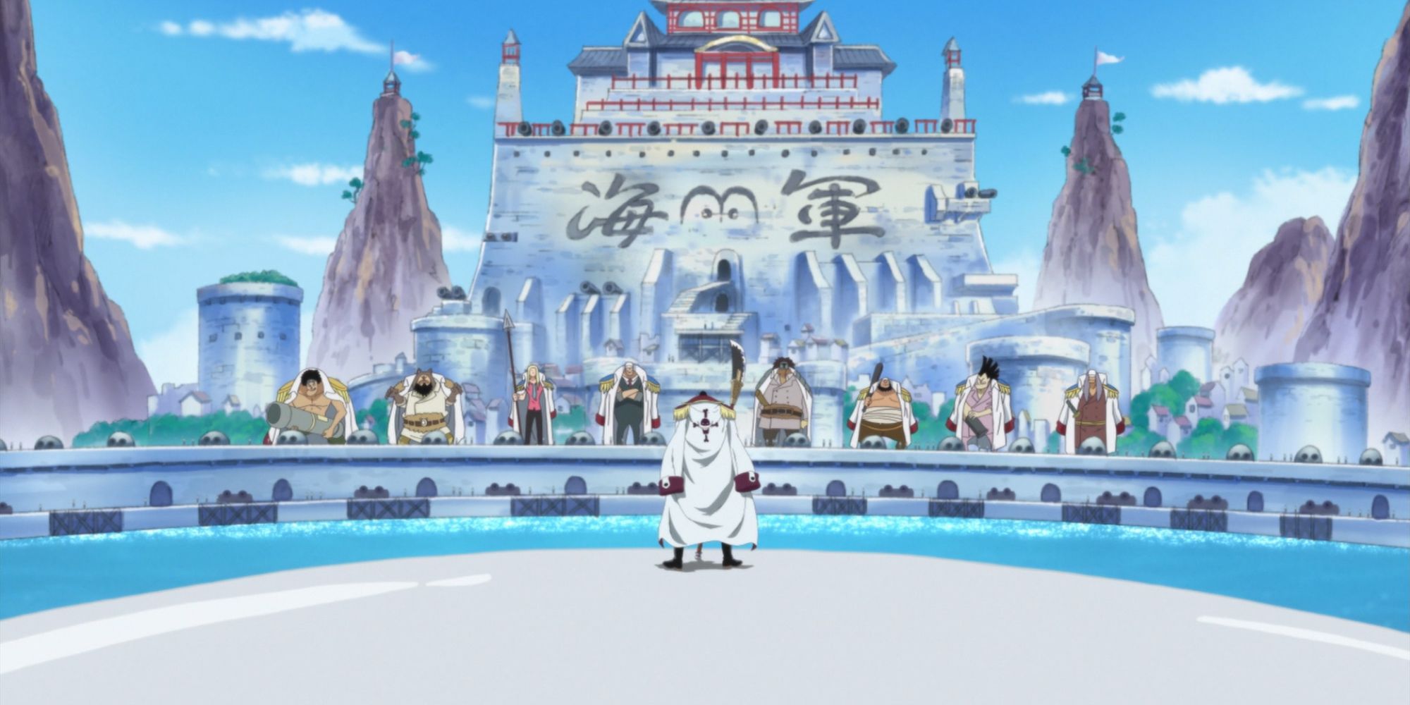 Whitebeard arrives at Marineford to save Ace.