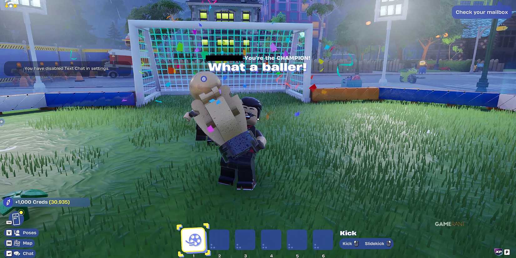 winning a soccer game in LEGO Fortnite Brick Life