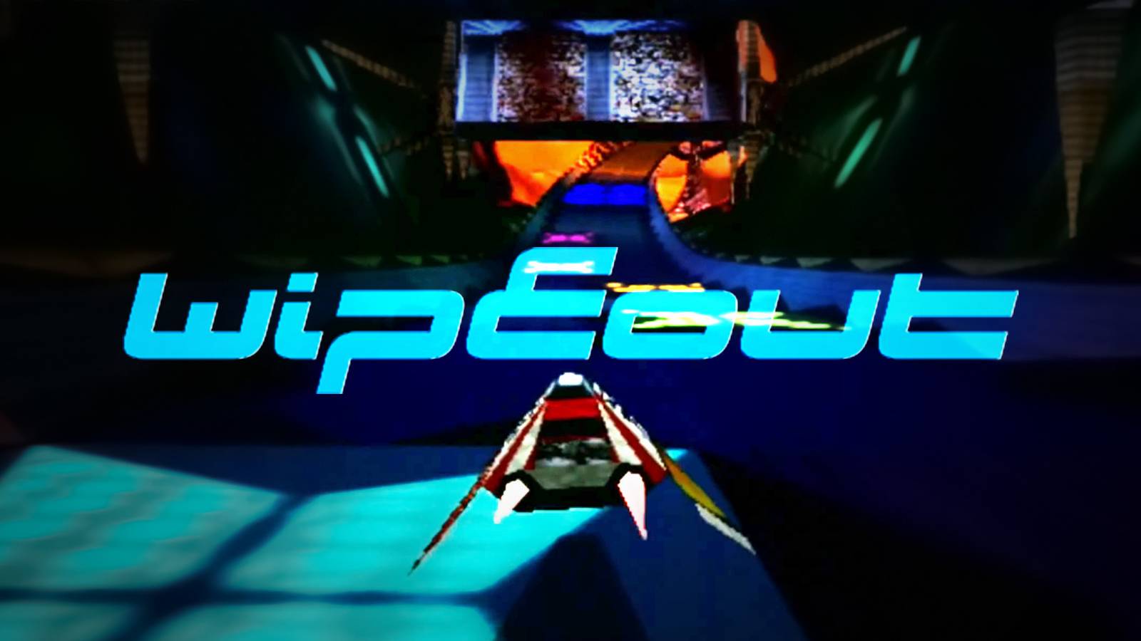 Wipeout PS1 gameplay screenshot with game logo 2x1 composite