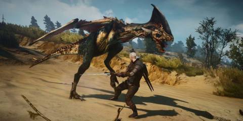 Geralt fighting a monster in The Witcher 3
