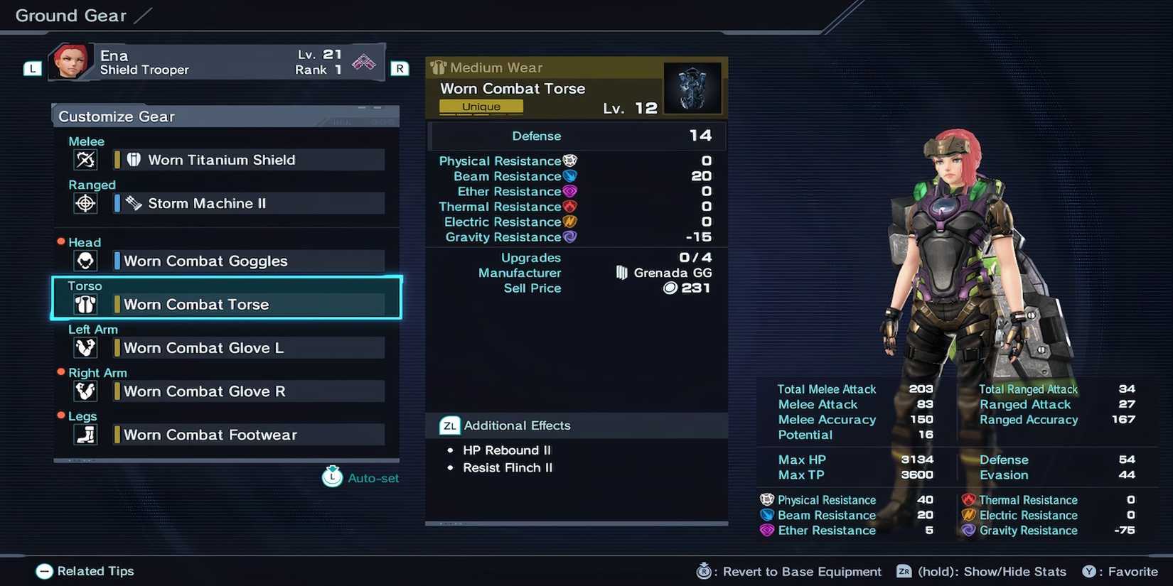 Worn Combat Torse in Xenoblade Chronicles X Definitive Edition