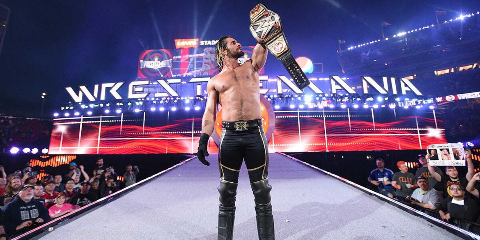 wrestlemania 31 seth rollins holding title