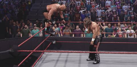 WWE 2K25 a dazed Shawn Michaels prepares the Sweet Chin Music on Austin