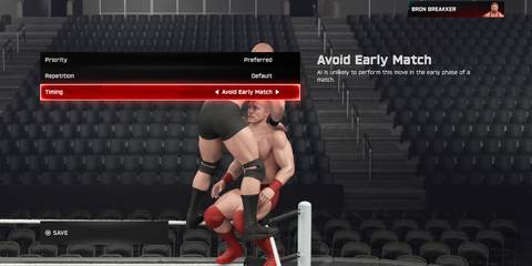 WWE 2K25 custom AI move settings for Bron Breakker