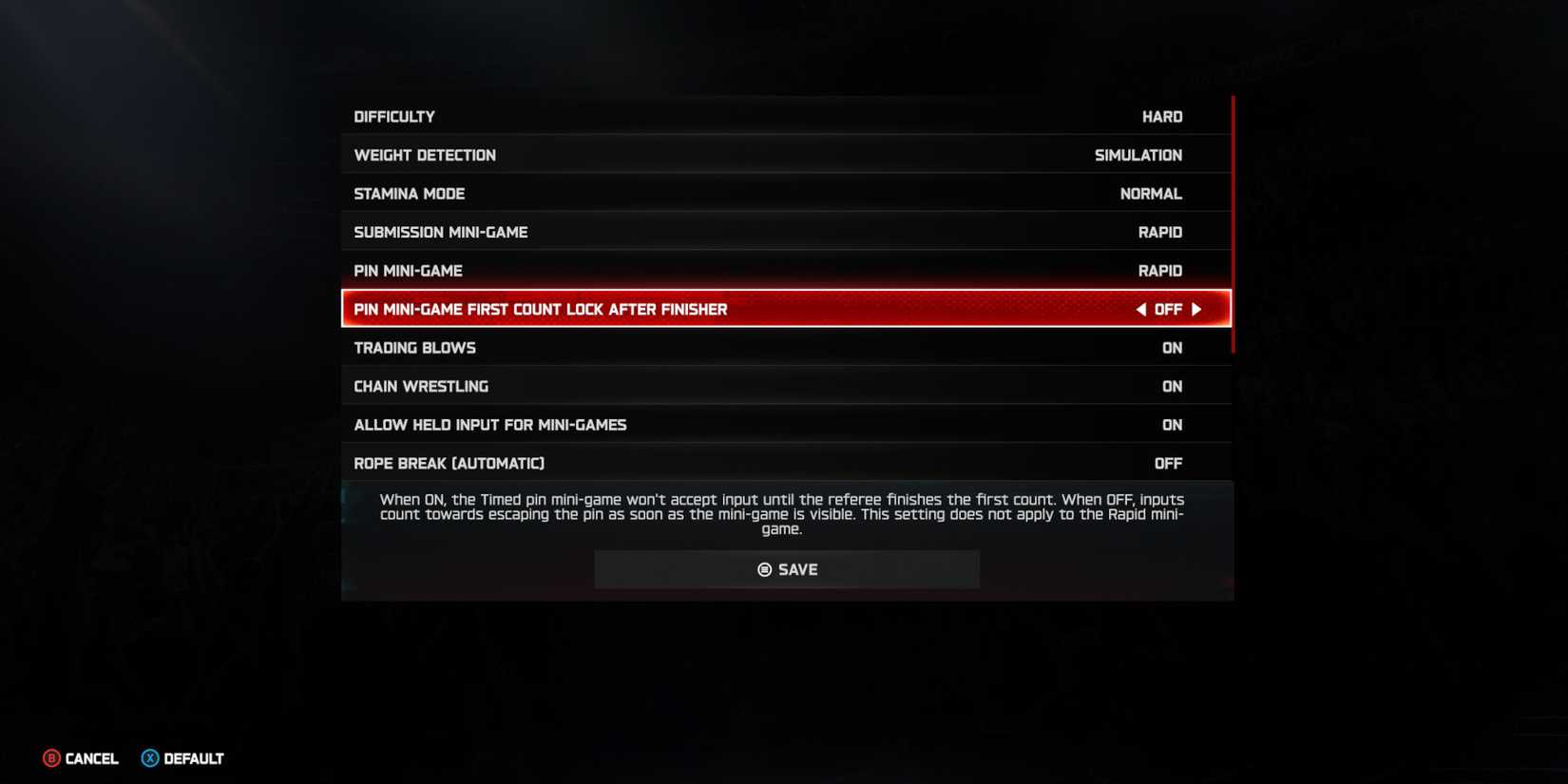 WWE 2K25 Match options