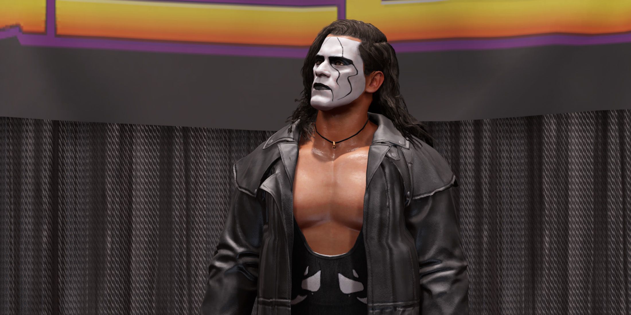 WWE 2K25 screenshot of Sting from Community Creations in the Grapple Legends arena