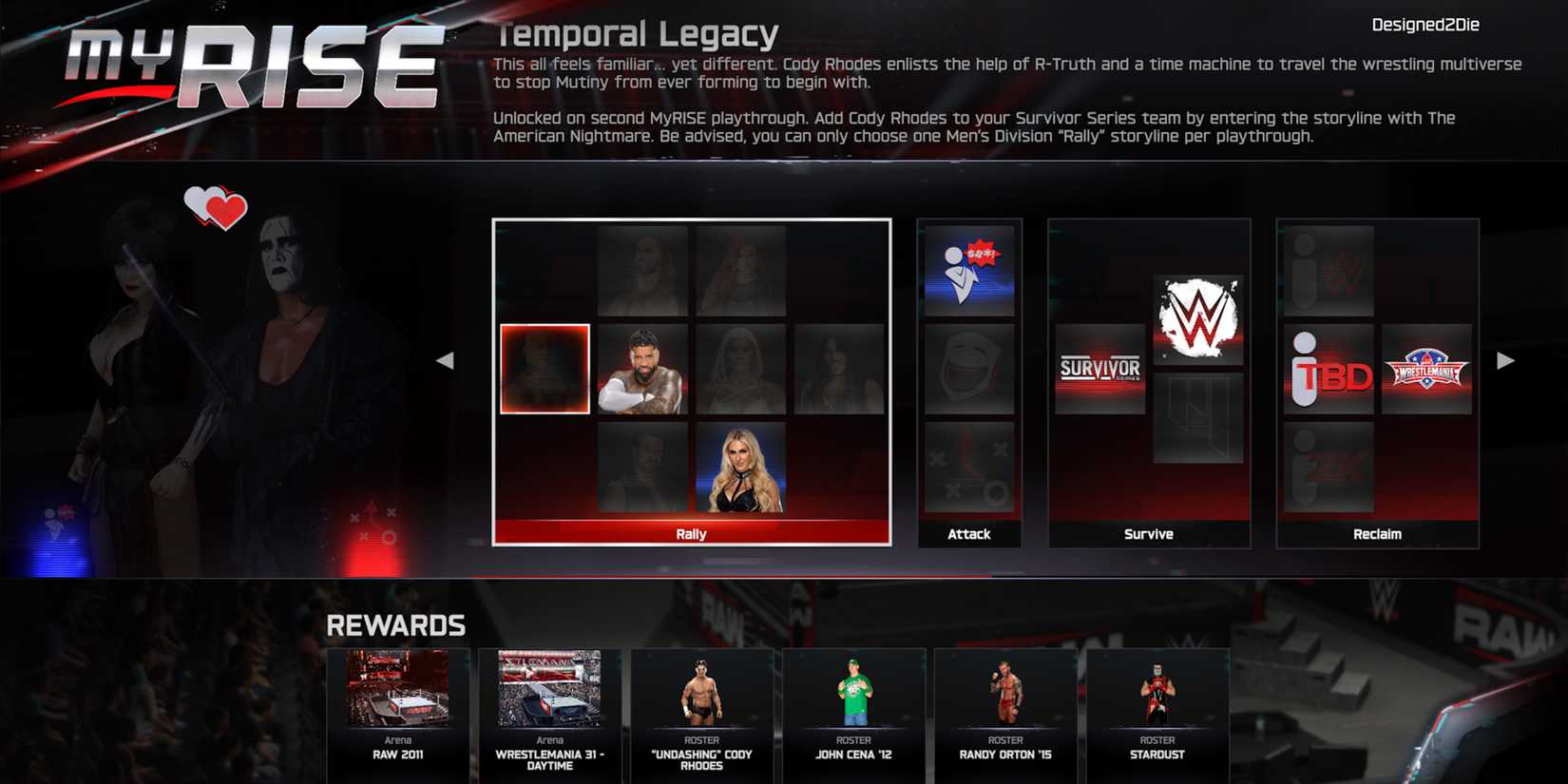 WWE 2K25 screenshot of MyRISE unlockables for Cody Rhodes with Stardust