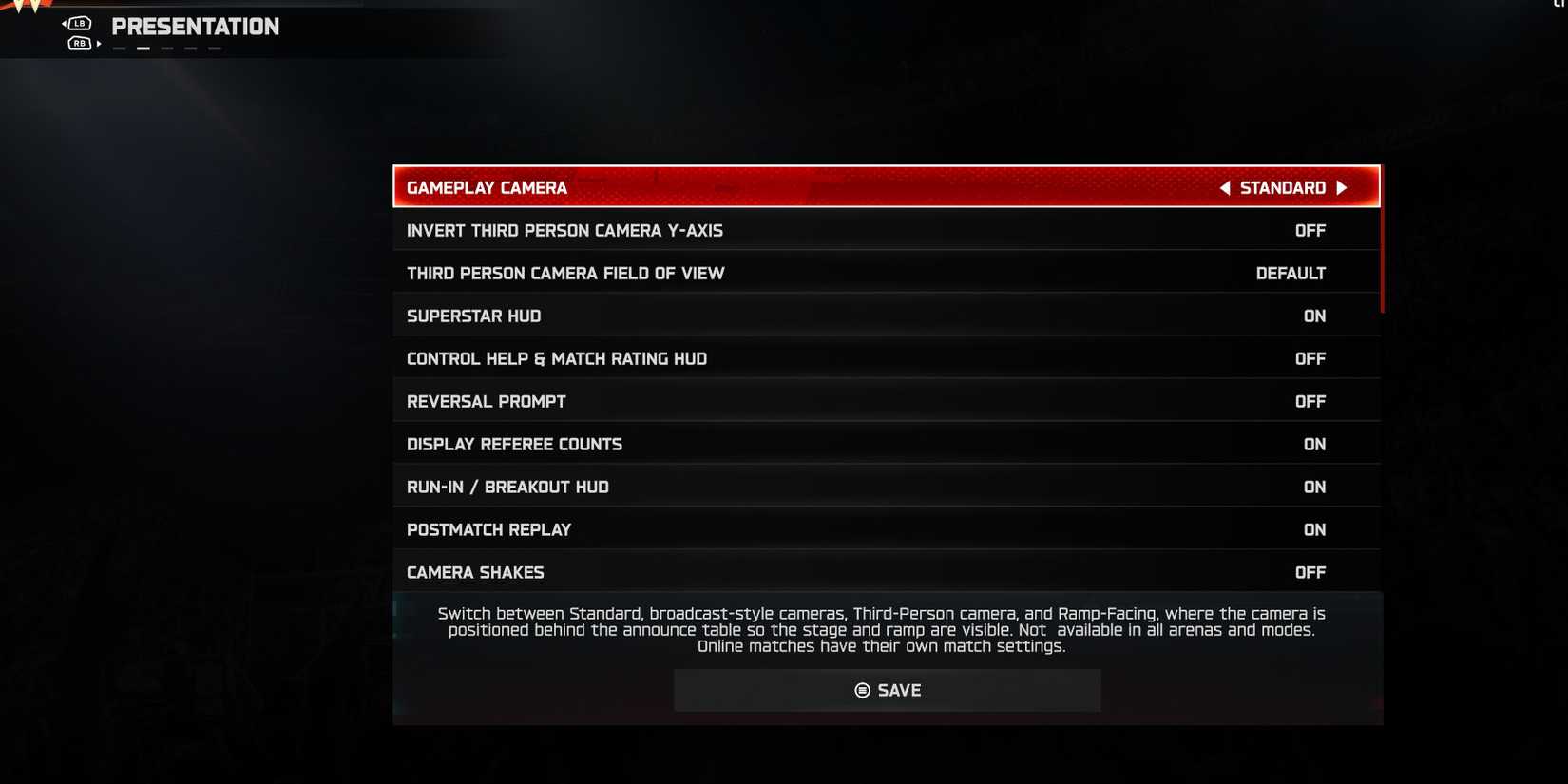 WWE 2K25 Presentation options