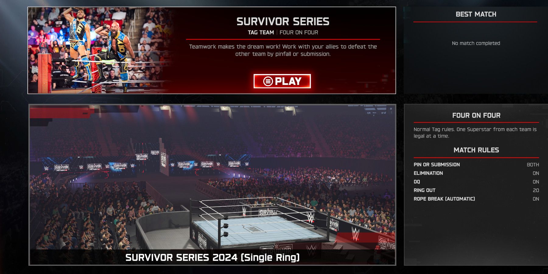 WWE 2K25 selecting the custom classic Survivor Series match