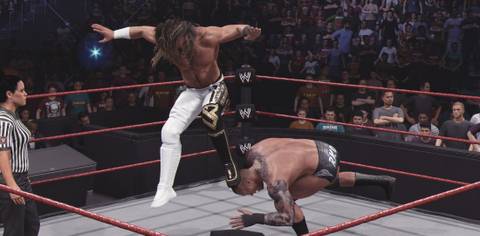 WWE 2K25 Seth hits the Super stomp finisher