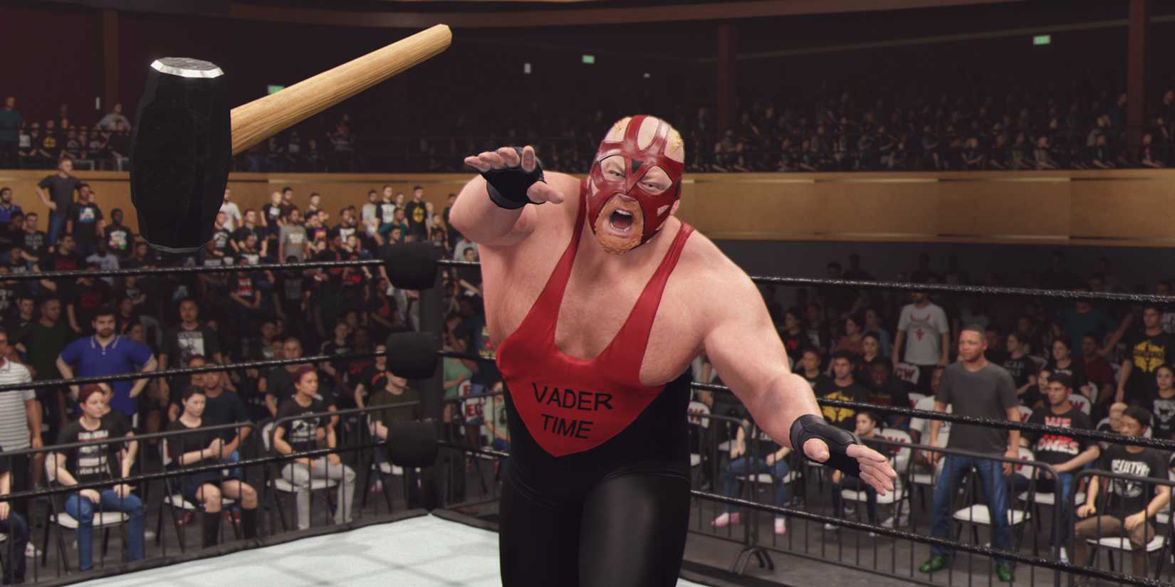 WWE 2K25 screenshot of Vader throwing a sledgehammer