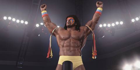 WWE 2K25 Ultimate Warrior celebrates in the corner