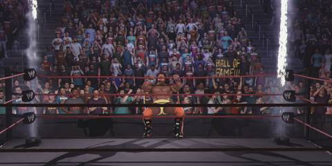 WWE 2K25 Ultimate Warrior shaking the ropes