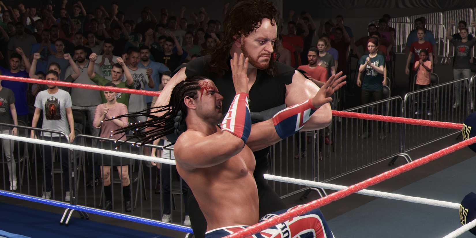 WWE 2K25 Undertaker dragging the British Bulldog into the corner