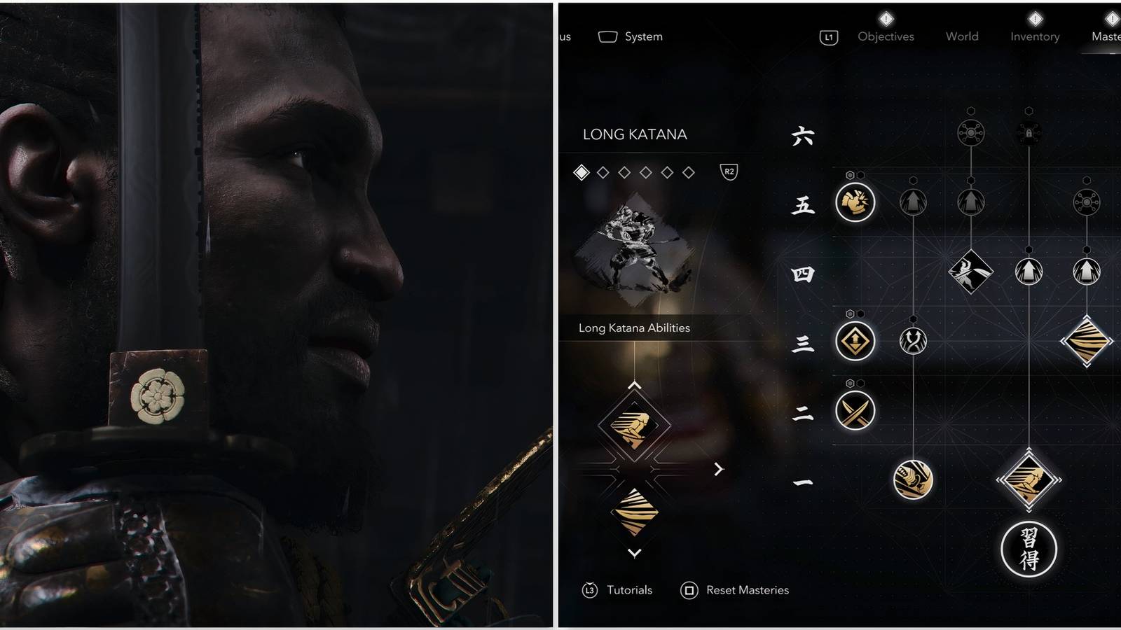 Yasuke and his Long Katana skill tree in Assassin’s Creed Shadows