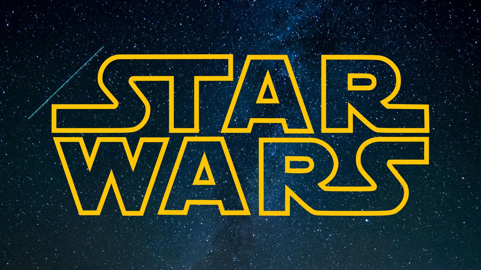 Yellow Star Wars logo over starry sky