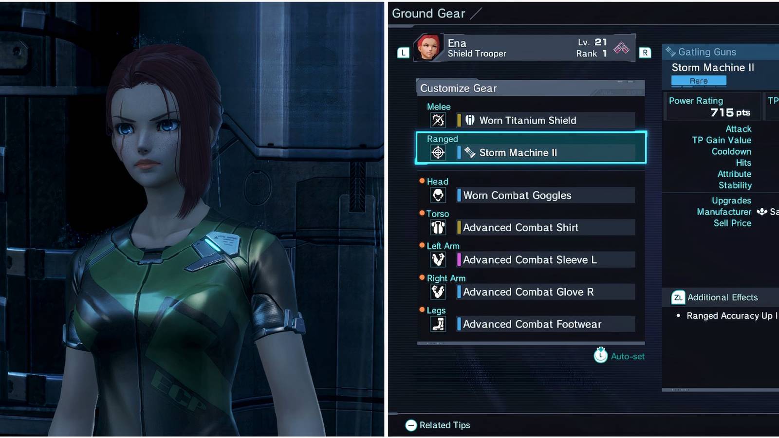 Your character and the weapon menu in Xenoblade Chronicles X Definitive Edition