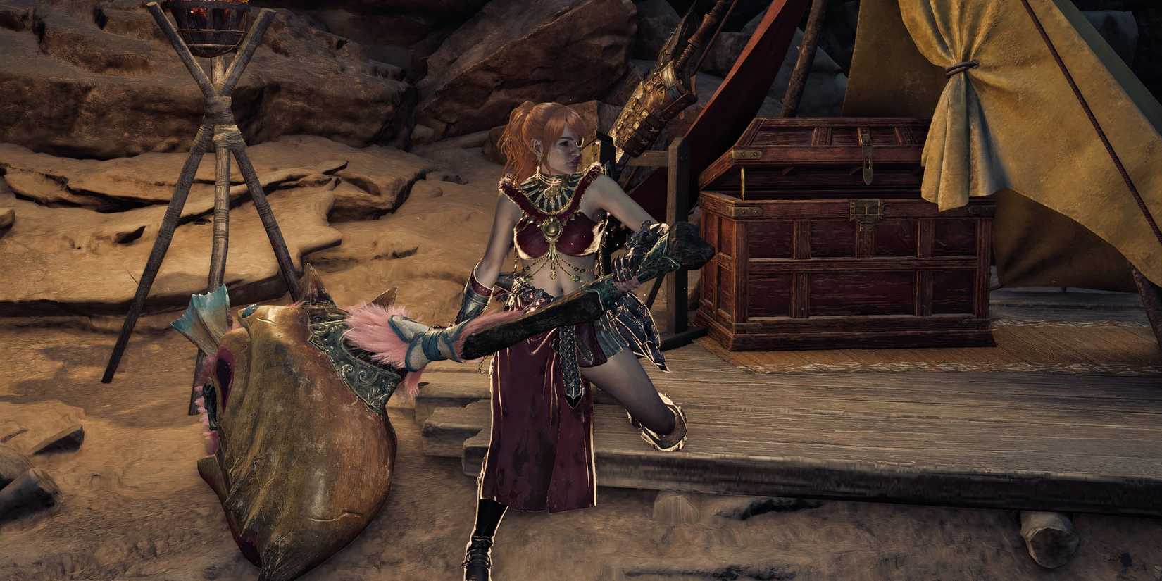 Your Hunter holding a Hammer in Monster Hunter Wilds