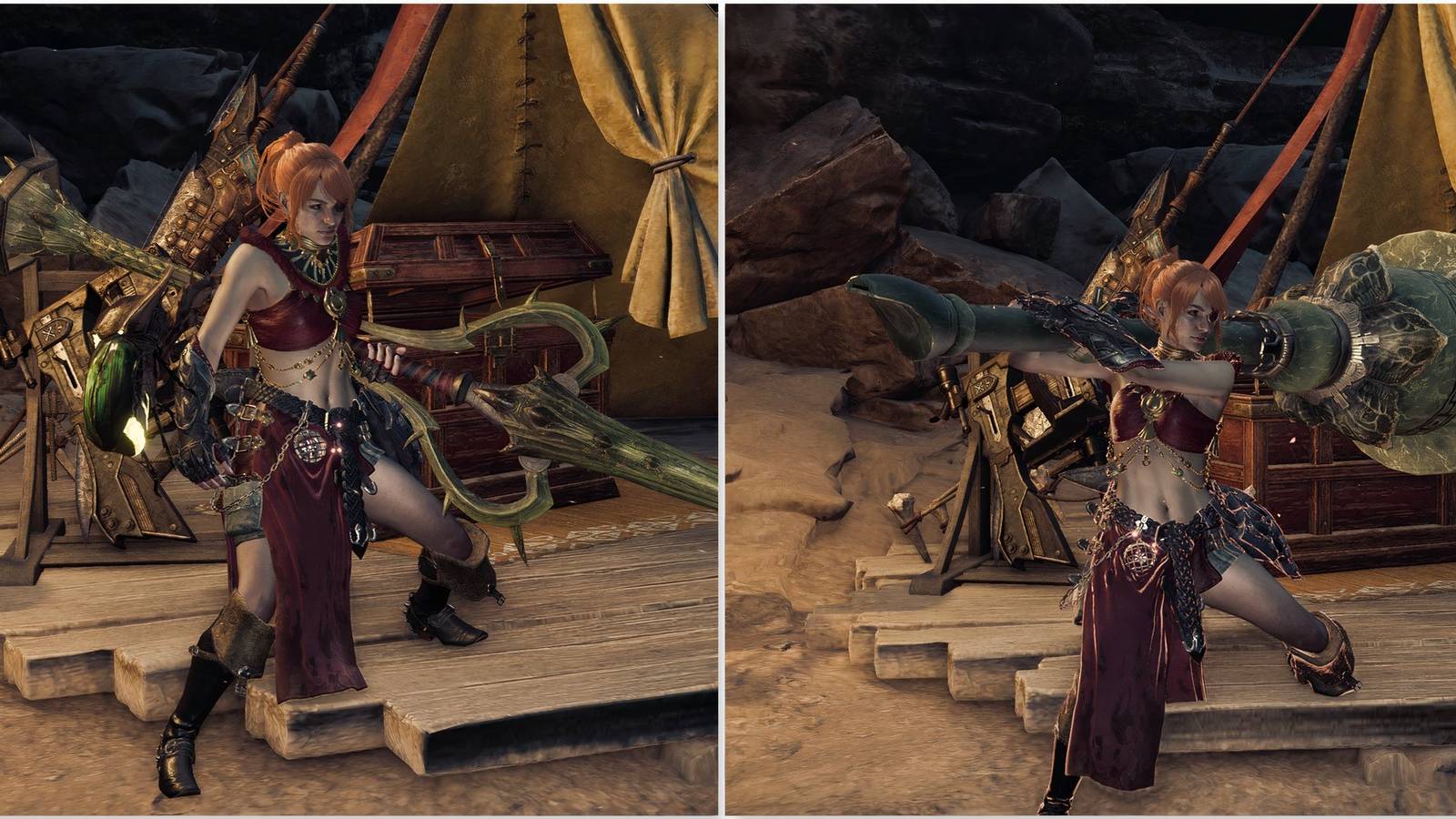 Your Hunter holding a Insect Glaive and a Hunting Horn in Monster Hunter Wilds