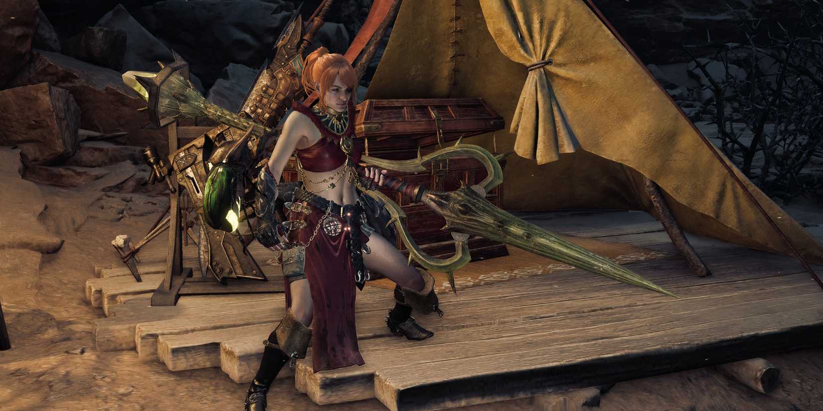 Your Hunter holding a Insect Glaive in Monster Hunter Wilds