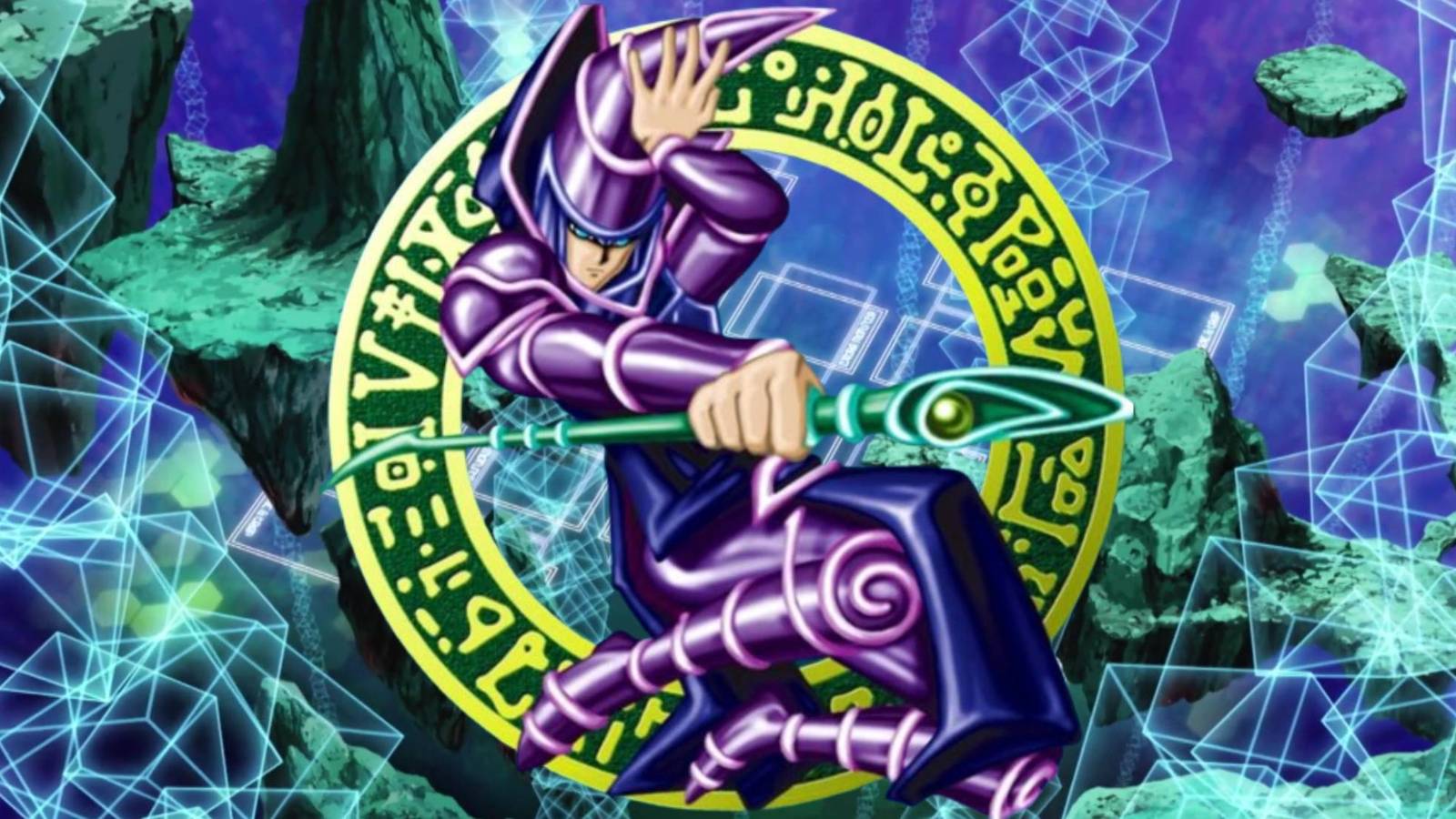 Dark Magician over a Master Duel field from Yu-Gi-Oh VRAINS