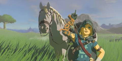 Link posing with his horse in Tears of the Kingdom