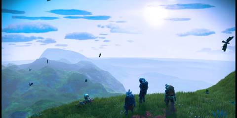 A Group of Players on a Mountain in No Man's Sky