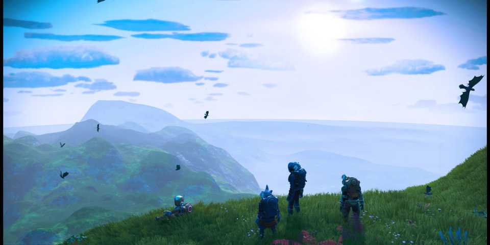 A Group of Players on a Mountain in No Man's Sky