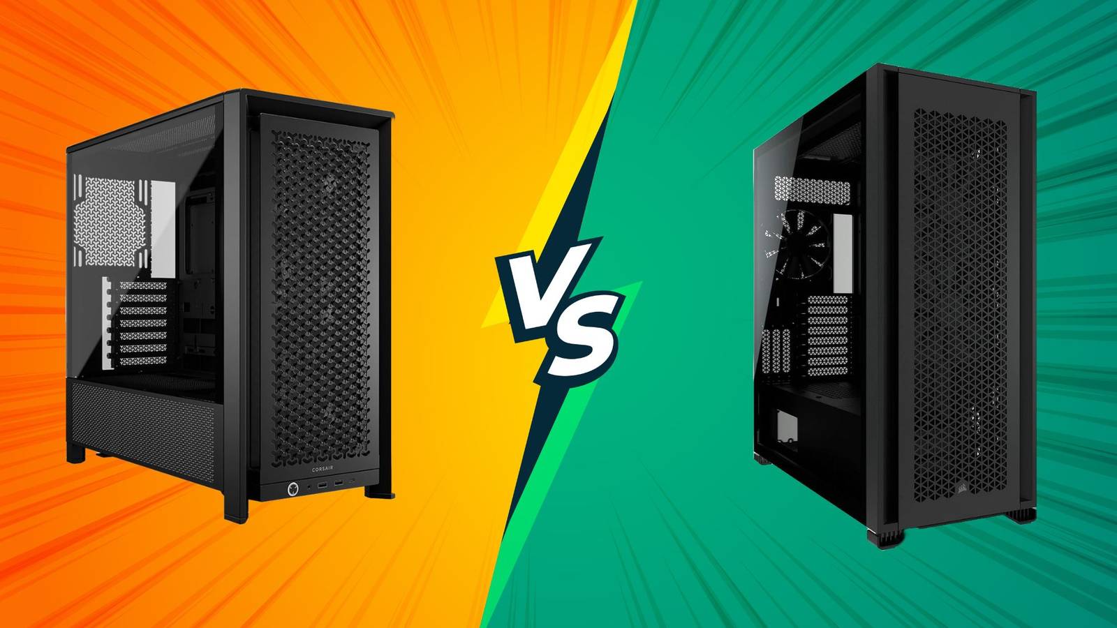 Image of a full tower and a mid tower on a versus vector background.