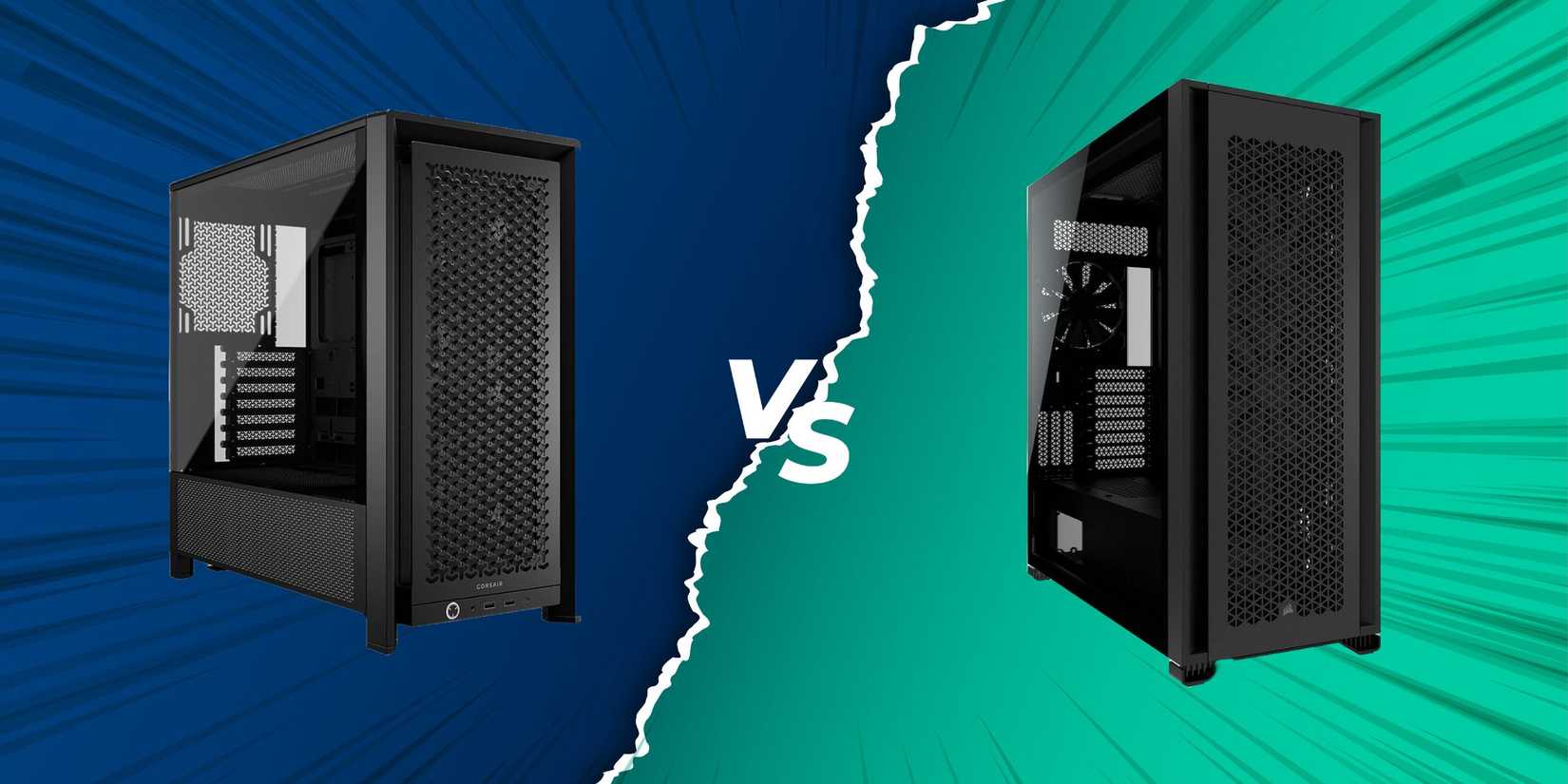 Image of a mid tower and a full tower on a versus background. 