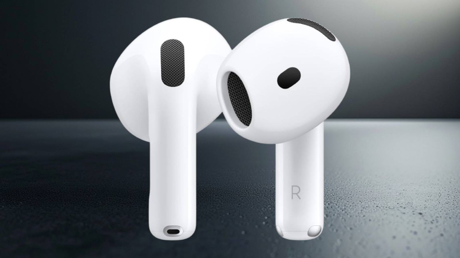 Image of airpods pro 2 on a moon-like background.