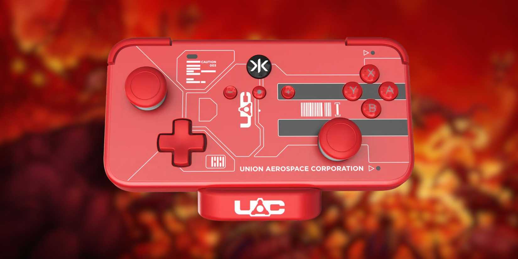 doom keycard controller on a doom inspired background.