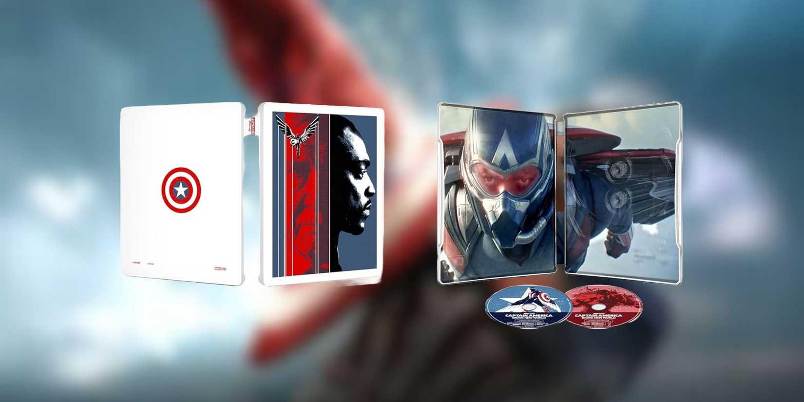 Image of the steelbook on a background of hulk and captain america dueling it out.