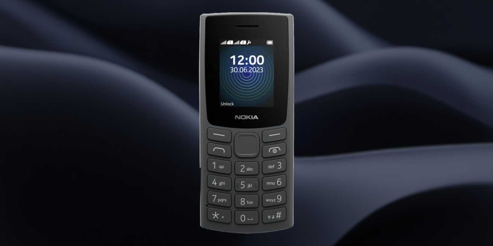 Nokia 105 4G on a black gradient background.