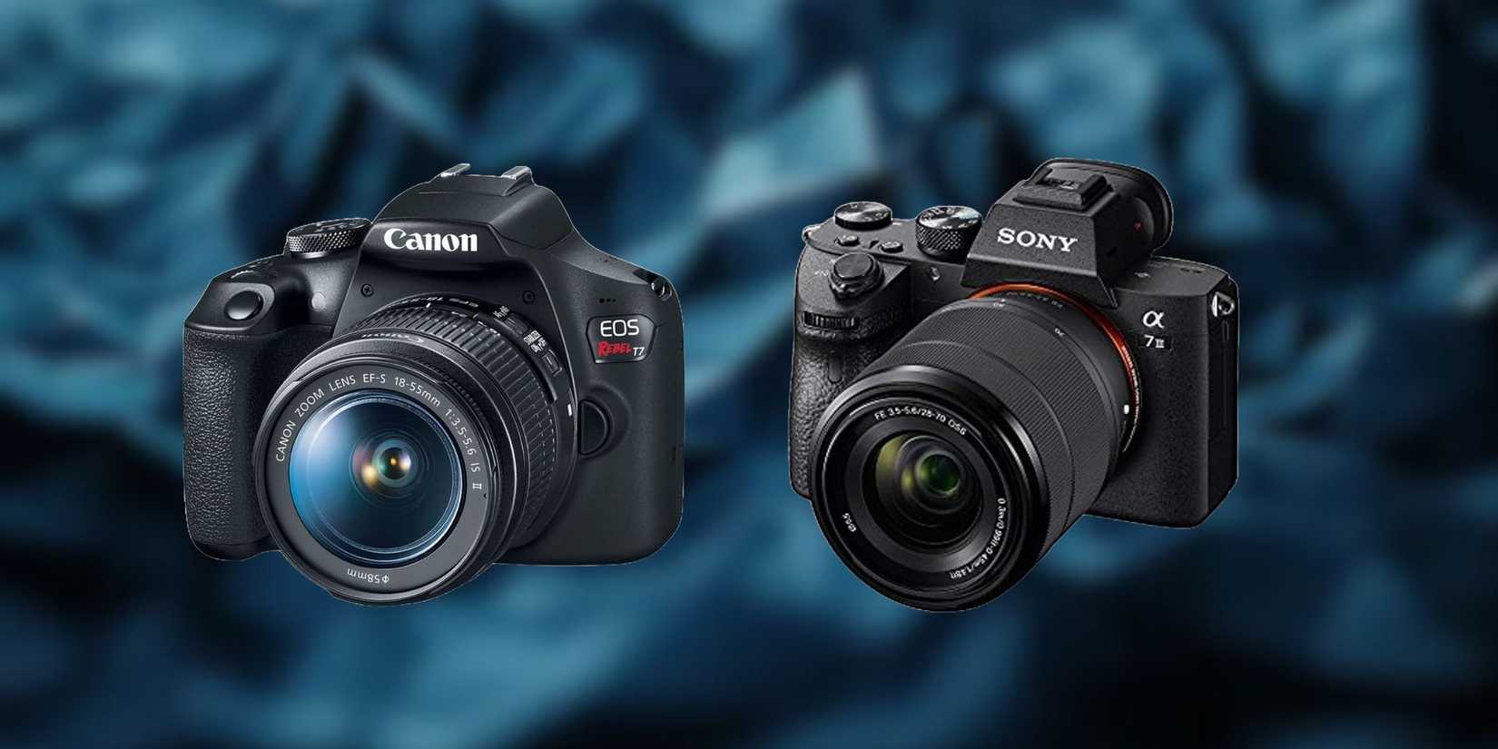 Side by side images of a dslr and a mirrorless camera.