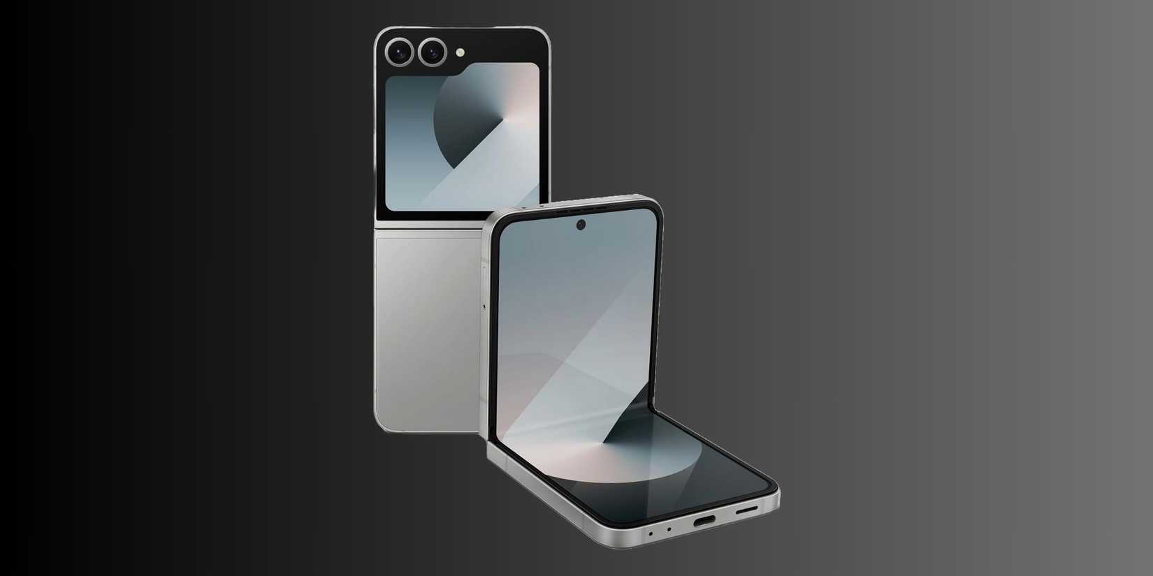 Image of the Samsung Galaxy Flip 6 on a grey gradient background.