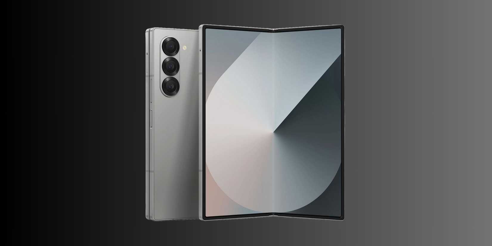 Samsung Galaxy Z Fold 6 on a grey gradient background.