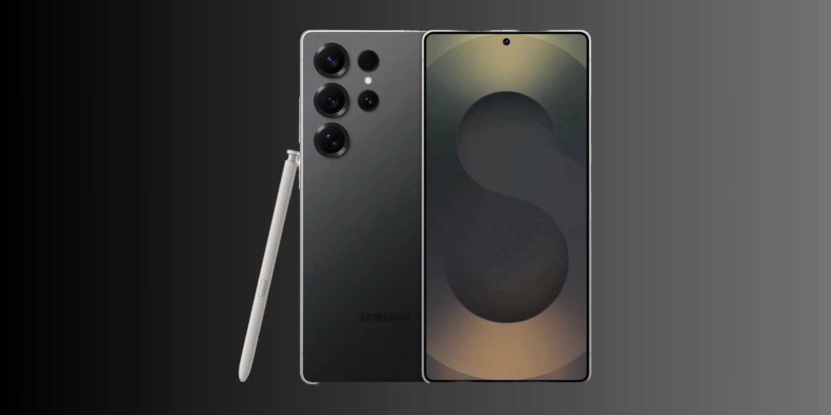 Samsung Galaxy S25 Ultra on a grey gradient background. 