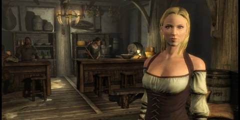 A Female NPC Innkeeper in Skyrim 