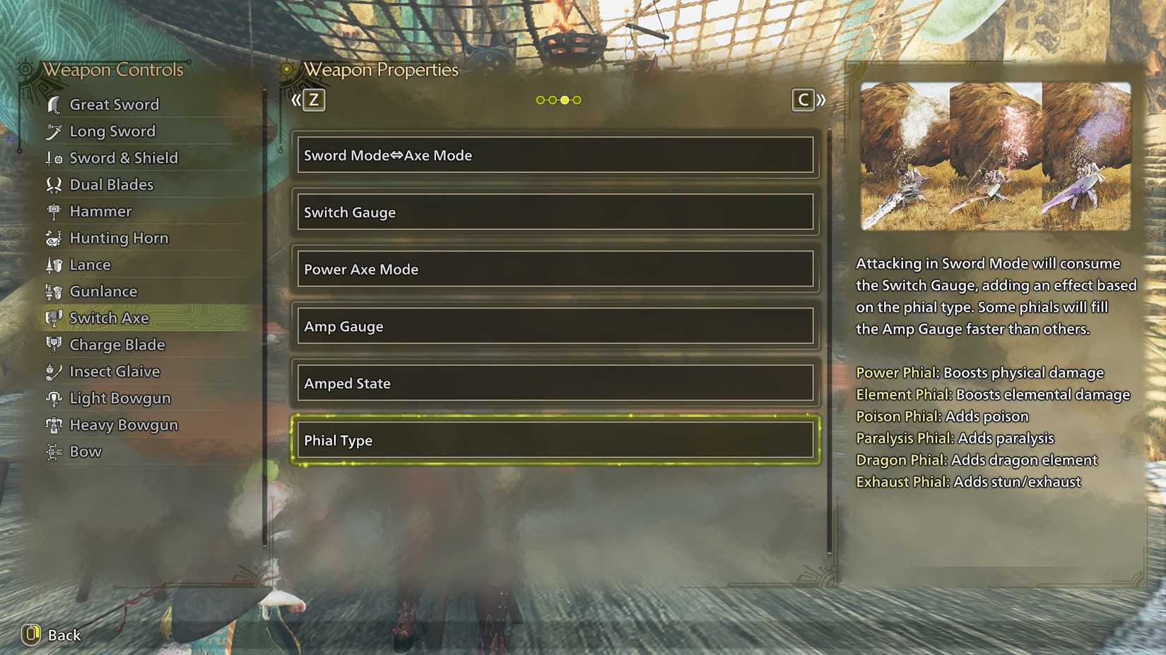 MH Wilds Exhaust Phial Switch Axe description