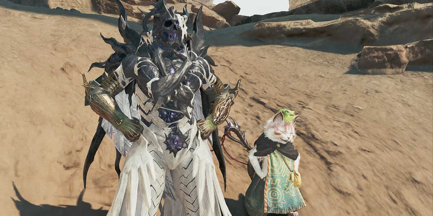 Posing with the male Zoh Shia armor set in MH Wilds