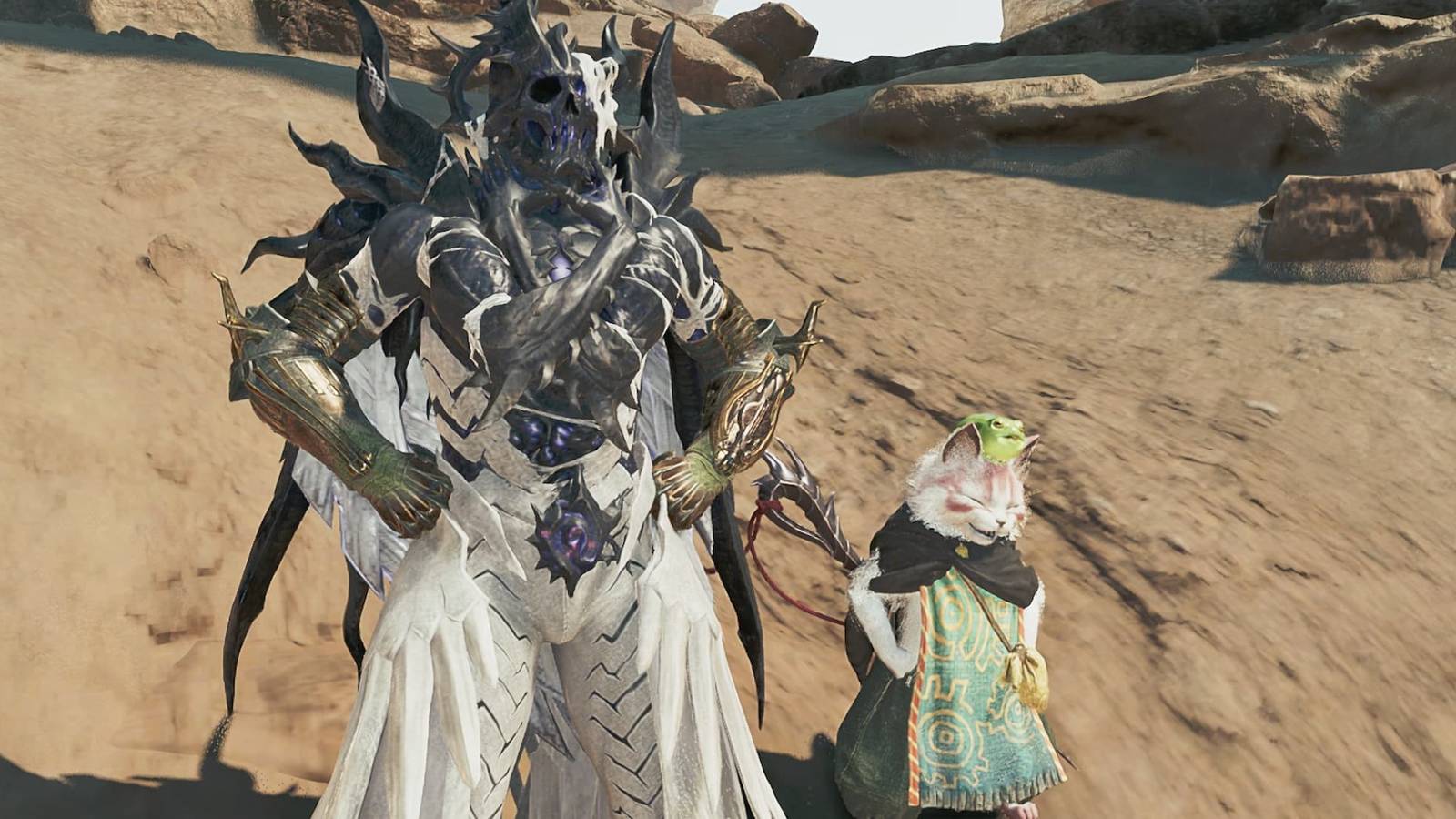 Posing with the male Zoh Shia armor set in MH Wilds