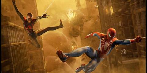 Peter and Miles Swinging Together in Marvel's Spider-Man 2
