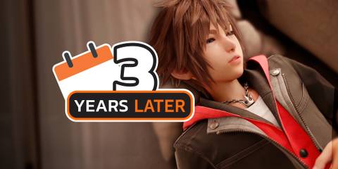 Sora from Kingdom Hearts 4 reveal trailer laying down next to the best war games logo