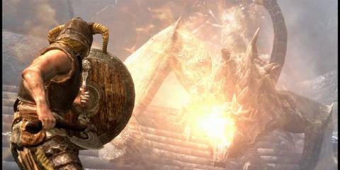 Fighting a Fire Breathing Dragon in Skyrim 