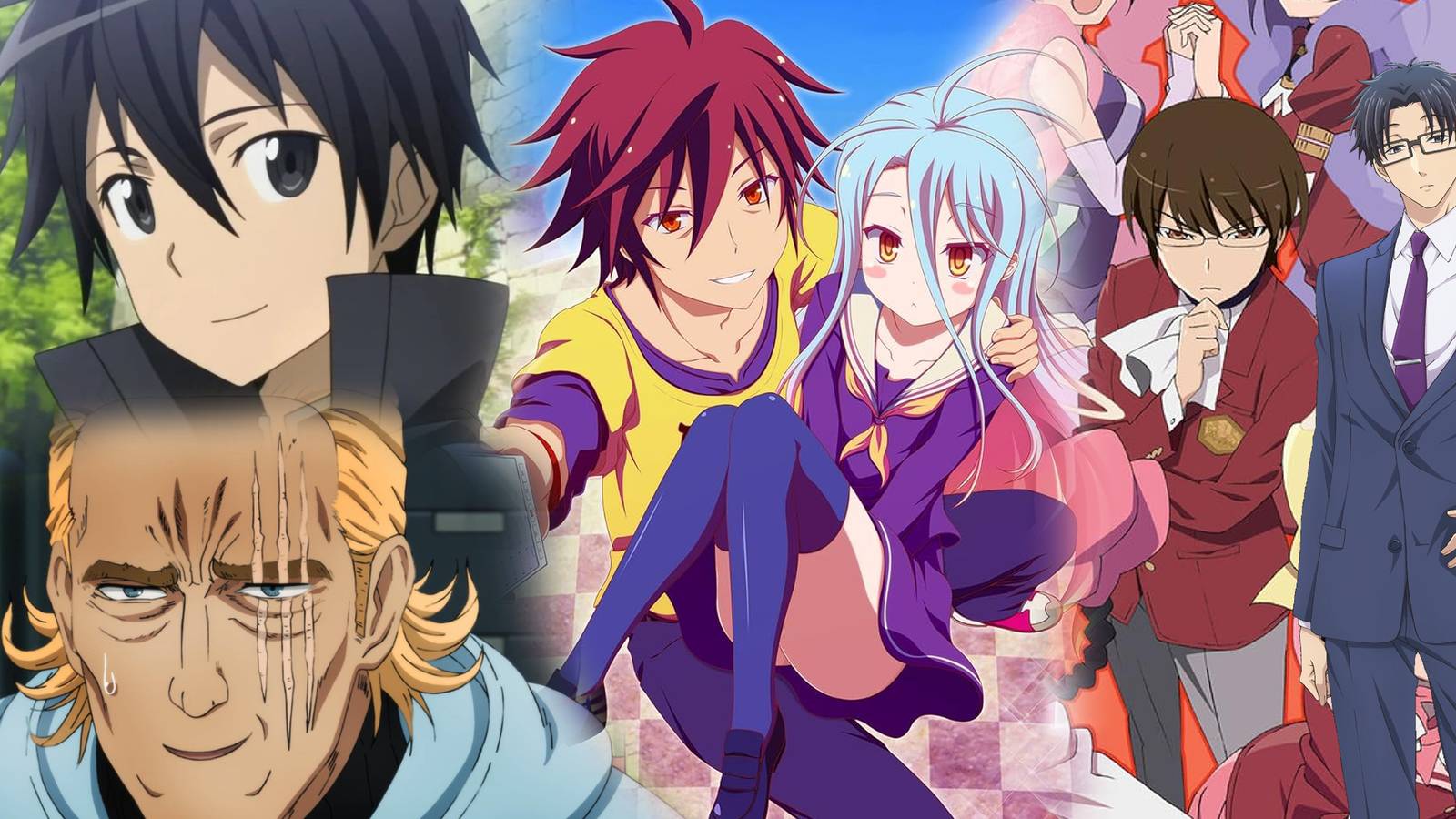 King from One Punch Man, Kirito from Sword Art Online, Blank from No Game, No Life, Keima Katsuragi from The World Only God Knows, Hirotaka Nifuji from Wotakoi