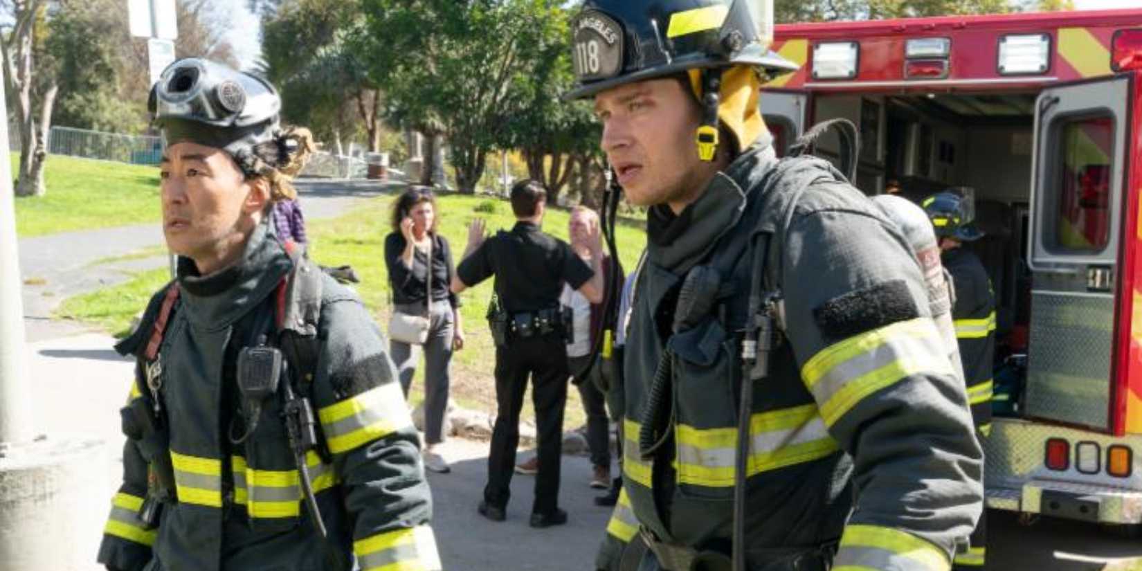 Chimney (Kenneth Choi) and Buck (Oliver Stark) on 9-1-1
