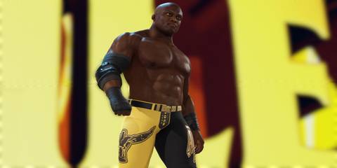 A closeup shot of a wrestler WWE 2K23