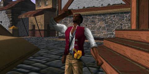 A closeup shot of the main character in The Elder Scrolls Adventures Redguard